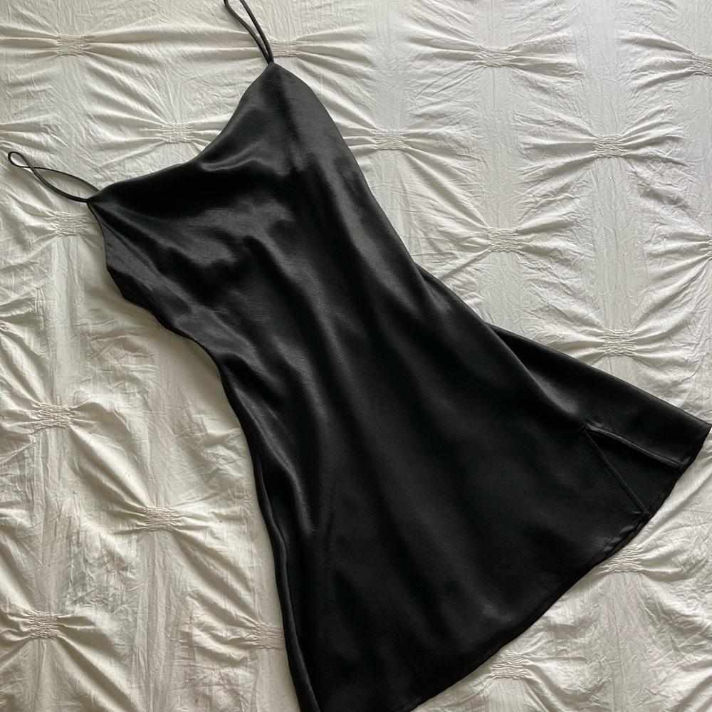 Cotton Candy Black Cowl Neck Silk Dress